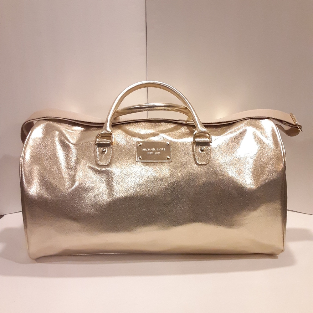 Michael Kors Gold Weekender Duffle Travel Tote Bag